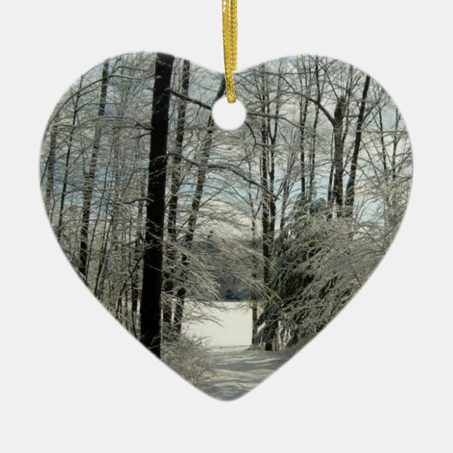 Personalised Winter Landscape Heart Shape Ornament (Front)