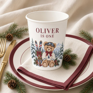 Personalised Winter Mountain Teddy Bear Paper Cups