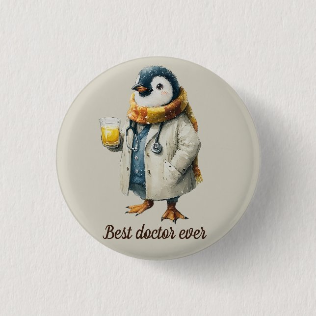 Personalised Winter Penguin “Best Doctor Ever” 3 Cm Round Badge (Front)