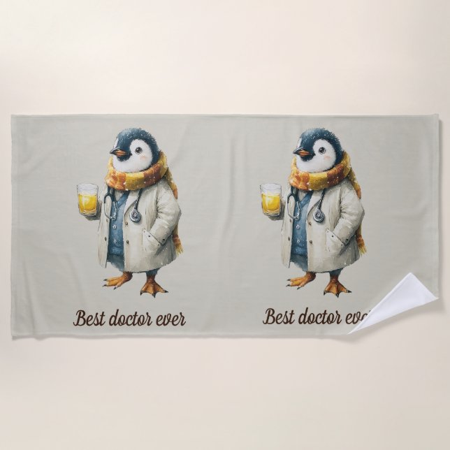 Personalised Winter Penguin “Best Doctor Ever” Beach Towel (Front)