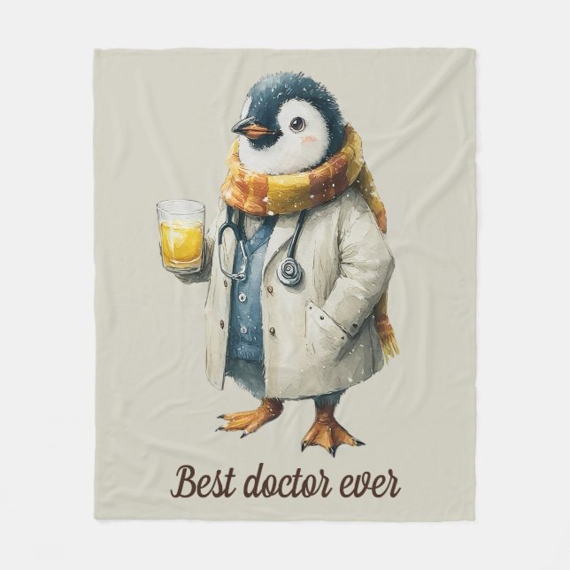Personalised Winter Penguin “Best Doctor Ever” Fleece Blanket (Front)