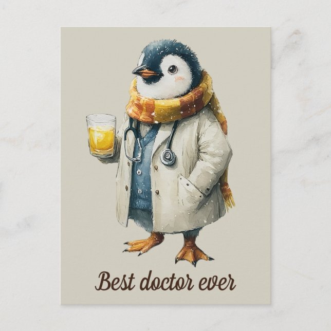 Personalised Winter Penguin “Best Doctor Ever” Postcard (Front)