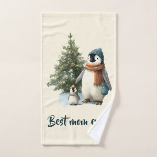 Personalised Winter Penguin “Best Mum Ever” Bath Towel Set