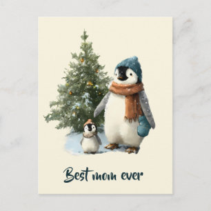 Personalised Winter Penguin “Best Mum Ever” Postcard