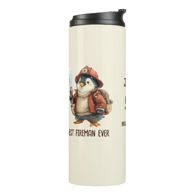 Personalised Winter Penguin Firefighter Gift Mug (Rotated Left)
