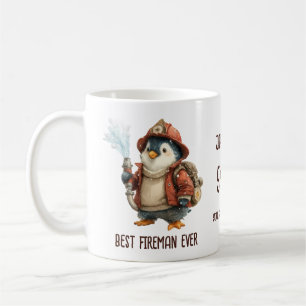 Personalised Winter Penguin Firefighter Gift Mug
