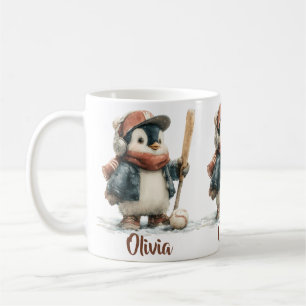 Personalised Winter Penguin Softball Kid Coffee Mug