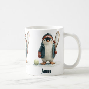 Personalised Winter Penguin Tennis Kid Coffee Mug