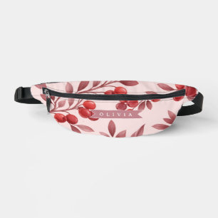 Personalised Winter Red Berry Botanical Cottage Bum Bags
