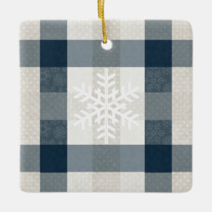 Personalised Winter Snowflake Blue Plaid Christmas Ceramic Ornament
