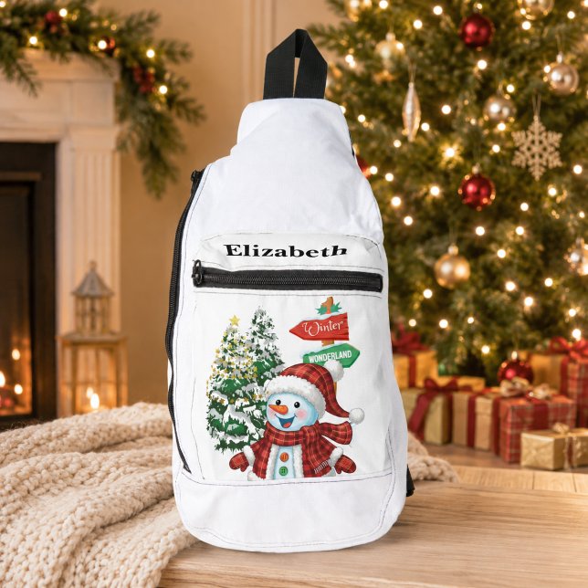 Personalised Winter Wonderland Snowman Christmas Sling Bag (Creator Uploaded)