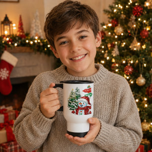 Personalised Winter Wonderland Snowman Christmas Travel Mug