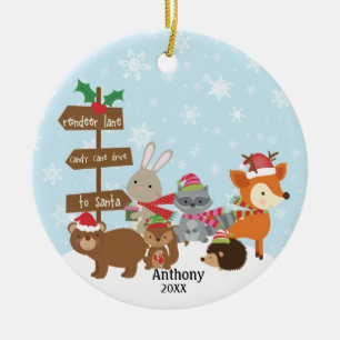 Personalised Winter Woodland Animals Ceramic Tree Decoration