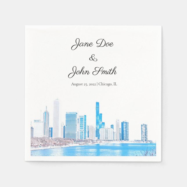 Personalised Wintery Chicago Skyline  Napkin (Front)