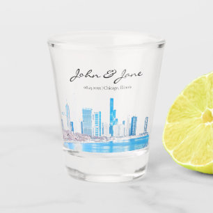 Personalised Wintery Chicago Skyline Shot Glass