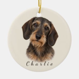 Personalised Wire-Haired Dachshund with Name Ceramic Tree Decoration