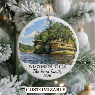 Personalised Wisconsin Dells Ornament, Wisconsin Ceramic Tree Decoration