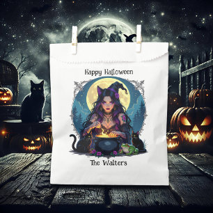Personalised Witch and Cauldron Halloween Favour Bags