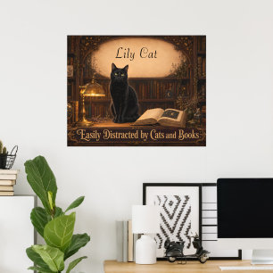 Personalised Witch Cat and Books Cosy Library Poster
