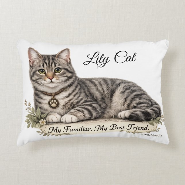 Personalised Witch Familiar Tabby Cat Best Friend Decorative Cushion (Front)
