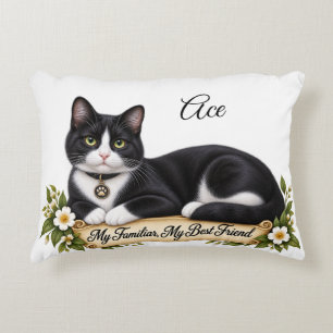Personalised Witch Familiar Tuxedo Cat Decorative Cushion