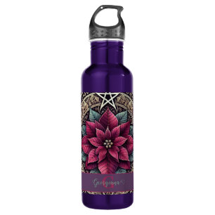 Personalised Witchy Poinsettia Pentagram Mandala 710 Ml Water Bottle