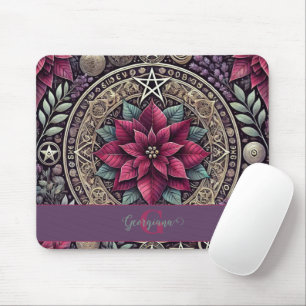 Personalised Witchy Poinsettia Pentagram Mandala Mouse Pad