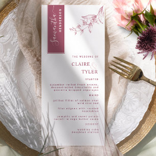 Personalised with Guest Name, Burgundy Wedding Menu
