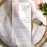 Personalised with Guest Name, Dusty Pink Wedding Menu<br><div class="desc">Why spend in-place cards and menu cards when you can have an elegant All-in-one elegant Menu personalised with each guest's name? Contemporary, simple, and elegant design with beautiful modern handwritten calligraphy. The stripe on the top left corner is in a dusty pink tone with the guest's name in burgundy pink....</div>