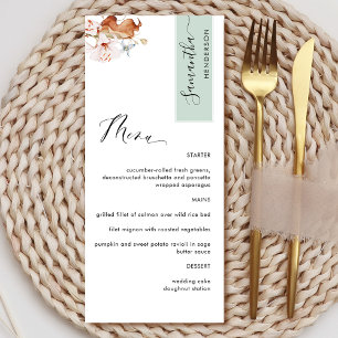 Personalised with Guest Name, Green Earthy Blooms  Menu