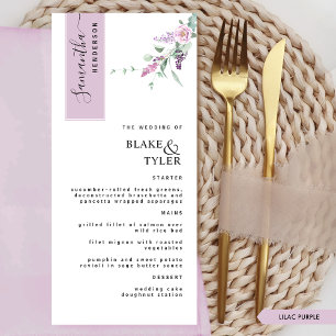 Personalised with Guest Name, Lilac Floral Wedding Menu