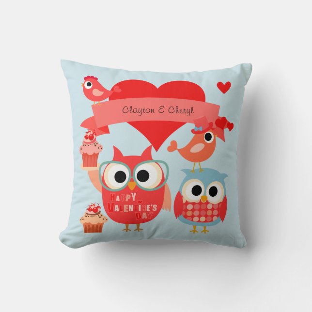 Personalised With Message Owls Valentine Pillow (Front)