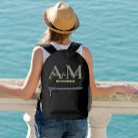 Personalised With Name Black Gold Modern Monogram Printed Backpack<br><div class="desc">Introducing the Personalised With Name Black Gold Modern Monogram Printed Backpack, a chic and versatile accessory perfect for various occasions. This backpack is an excellent choice for bridesmaid bags on the wedding day, bridal party gift bags, or custom backpacks for a bachelorette party. Designed for adults, this monogrammed backpack exudes...</div>