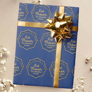 Personalised with Name Blue and Gold Eid Mubarak  Wrapping Paper