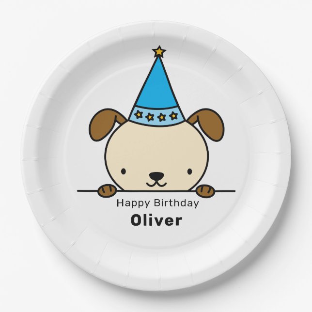 Personalised with Name dog birthday  Paper Plate (Front)