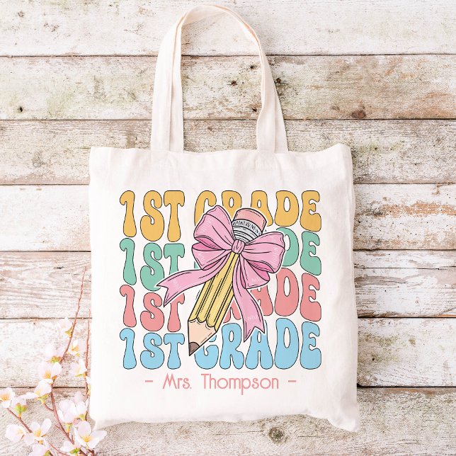 Personalised With Name First Grade Teacher Custom Tote Bag (Creator Uploaded)