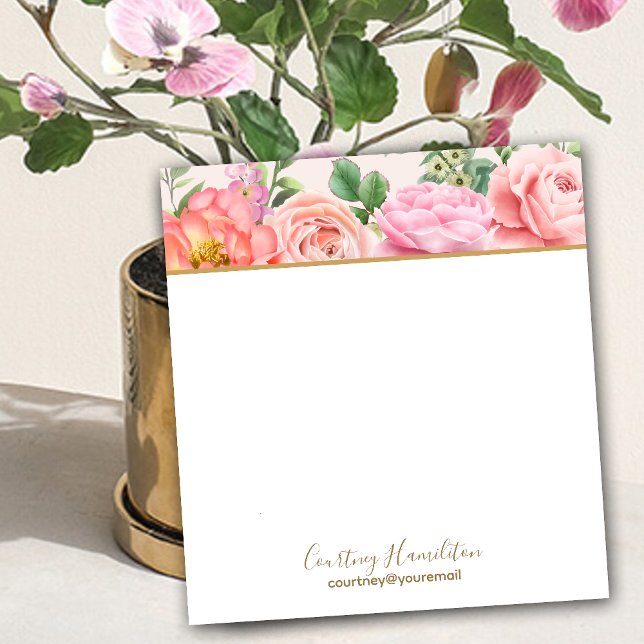 Personalised with Name Floral Pink Roses Notepad (Creator Uploaded)