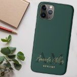 Personalised With Name Green Gold Modern Monogram Case-Mate iPhone Case<br><div class="desc">Introducing the Personalised With Name Emerald Green Gold Modern Monogram Phone Case – a sophisticated and stylish accessory that combines personalisation with protection for your device. This monogram phone case features an elegant handwritten cursive script with your custom name in a luxurious emerald green and gold colour scheme. Crafted for...</div>