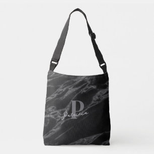 Personalised with Name Initial Chic Marble Black  Crossbody Bag