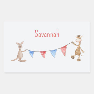 Personalised with Name Kangaroo and Giraffe Rectangular Sticker