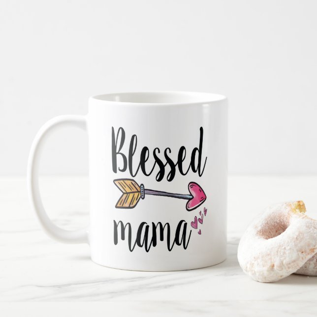 Personalised with name of children Blessed Mama Coffee Mug (With Donut)