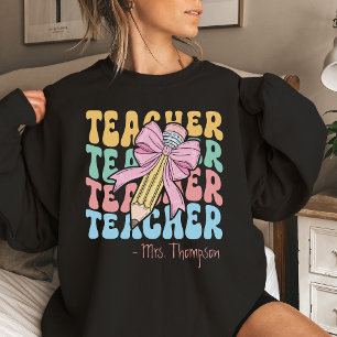 Personalised With Name Pink Bow Teacher Custom Sweatshirt