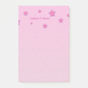 Personalised with Name Pink Stars on Pink Post-it Notes