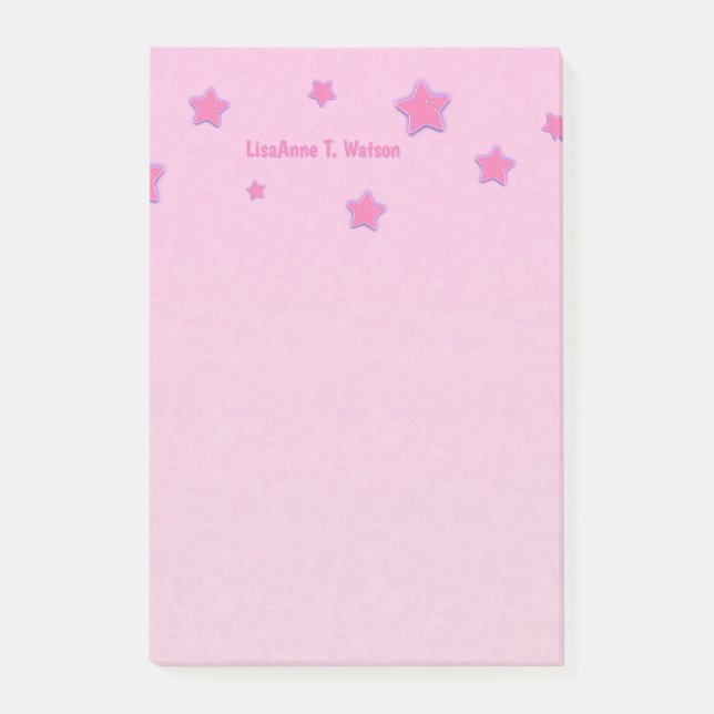 Personalised with Name Pink Stars on Pink Post-it Notes (Front)