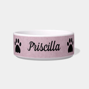 Personalised with Name   Pink with Paws Cat Bowl