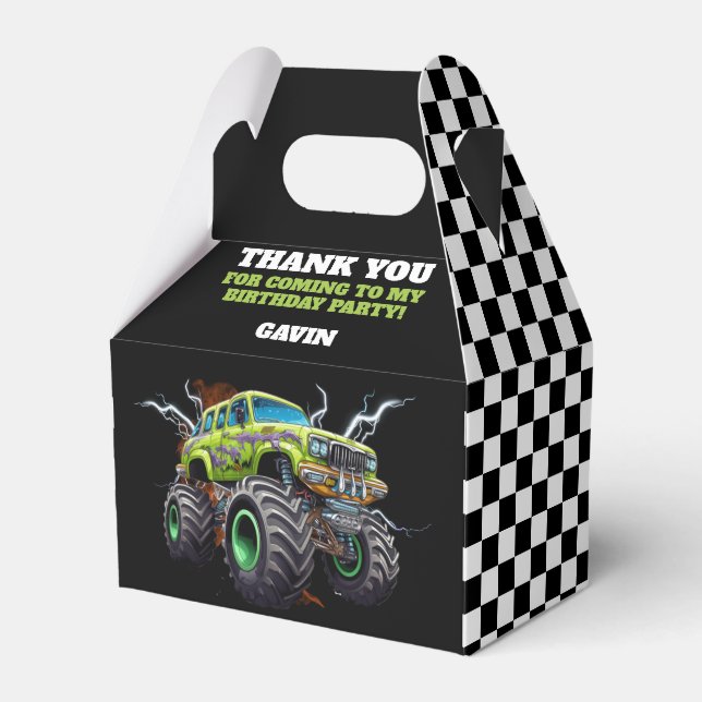 Personalised With Name Retro Monster Truck Favour Box (Front Side)