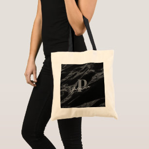 Personalised with Name Trendy Marble Black Tote Bag