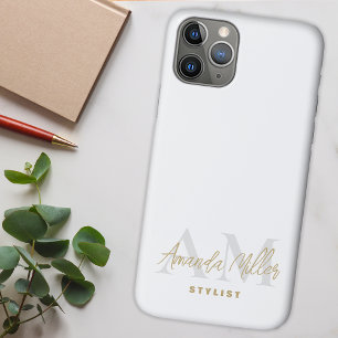 Personalised With Name White Gold Modern Monogram Case-Mate iPhone Case