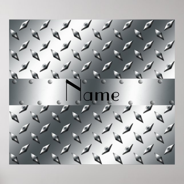 Personalised with your name diamond plate steel poster (Front)