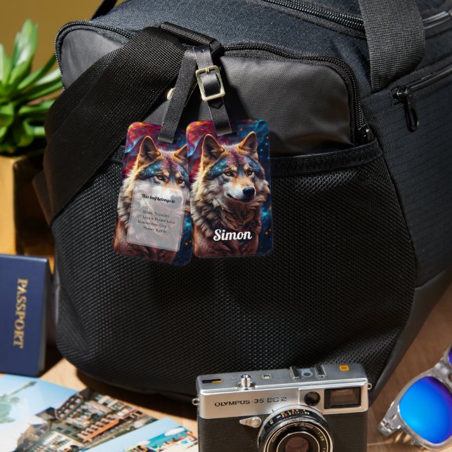 Personalised Wolf Galaxy  Luggage Tag (Front & Back)